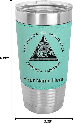 Miniatura 10 de LaserGram Vaso aislado al vacío de 20 onzas, bandera de Nicaragua, grabado personalizado incluido (cuero sintético, verde azulado)