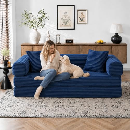 Image of AUGOP Futon Sofa Bed Boneless Couch for Living Room,Pull Out Couch with Sleeper Sofa,Day Bed Couch with Storage Pocket,Removable Corduroy with 2 Pillow