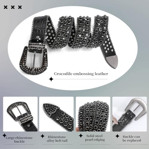 Men Women Rhinestone Belt Western Leather Belt Cowgirl Cowboy Bling Diamond Studded Leather Belt for Jeans Pants4