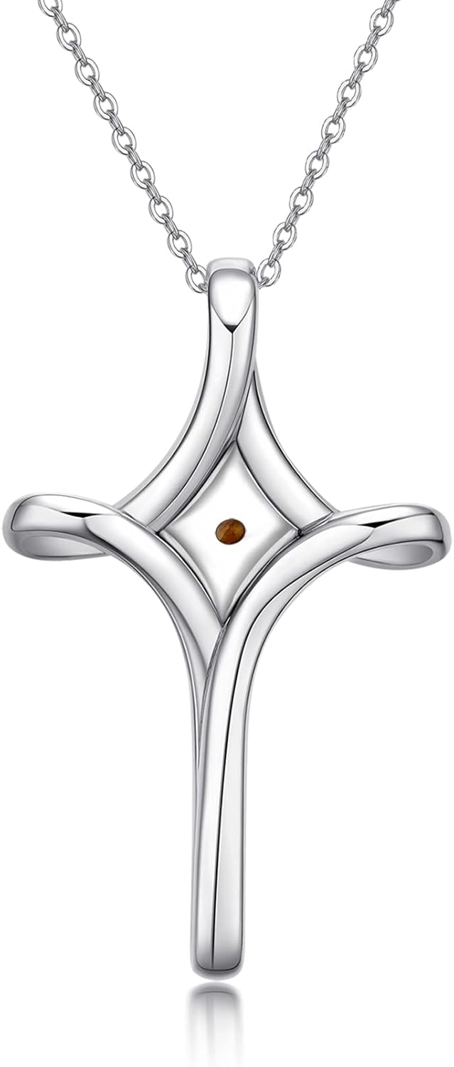 TwoAnts Mustard Seed Cross Necklace 925 Sterling Silver Faith Hope Love Pendant Necklace Inspirational Religious Necklace Christian Jewelry Gift for Women