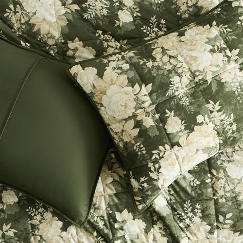 Image of Wonderful Luxury Velvet Quilt Set with Elegant Floral Printed,Queen Quilt Set with Shams,Green Soft Cozy for Bedspread /Light Comforter,All-Season,Pet-Friendly,Fit for Adults Teens Kids Bedroom,94 inchx94 inch