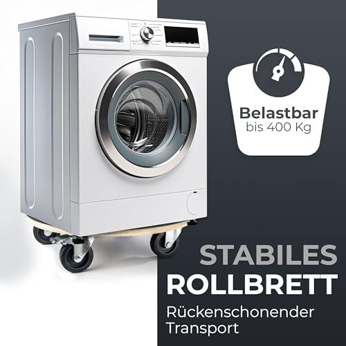 Ovitec Rollbrett rund für Schwerlast | Extra Leise Rollen | 400kg Belastung | 57cm Durchmesser | Hochwertiges Holz | mit 2 Bremsen und Tragegriffen | Rollwagen für Pflanzgefäße | Transportroller