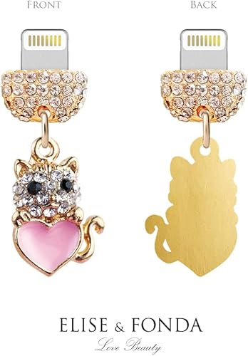 Miniatura 3 de ELISE & FONDA CP394 Puerto de carga USB de cristal anti polvo enchufe pequeño gato gatito con amor corazón teléfono encanto para iPhone 131211XS