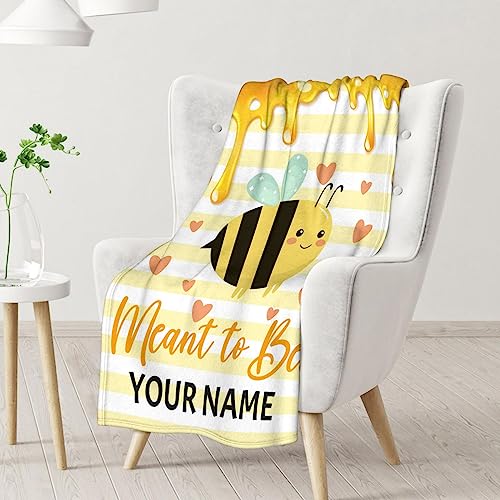 Personalized Bee Blanket Gifts, 40"x50" Cute Throw for Women Girls, Soft Cozy Warm Flannel Blanket for Sofa Bed