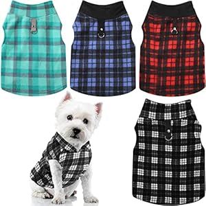 4 Pieces Winter Fabric Dog Sweater with Leash Ring Fleece Vest Dog Pullover Jacket Warm Pet Dog Clothes for Puppy Small Dogs Cat Chihuahua Boy (Plaid Pattern, S)