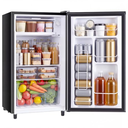 DUMOS 3.2 Cu.Ft Mini Fridge with Freezer Single Door Refrigerator with Adjustable Thermostat Compact Small Fridge for Bedroom Office Dorm Black Single Door