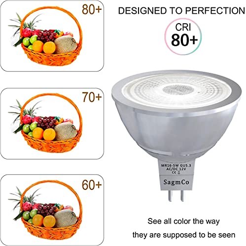 Sagmco 4 Packs Mr16 Led Light Bulbs 50W Halogen Bulb Equivalent 5000K Daylight 30,000 Hour Lifetime 90% Energy Saving 500 Lumens 5W Ac/Dc 12V 38 Degree Gu5.3 Base Non-Dimmable #TOP4