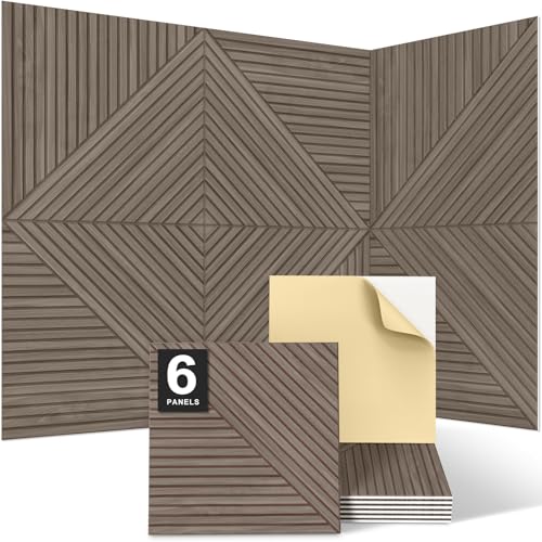 Image of JBER Wood-Pattern Acoustic Panels 23.6 inch x 23.6 inch, 6 Pack, Light Walnut