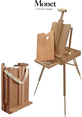 Miniatura 5 de Monet Caballete francés – Caballete portátil de tamaño completo para pintar y dibujar – Caballete de madera de olmo ajustable con cajón de