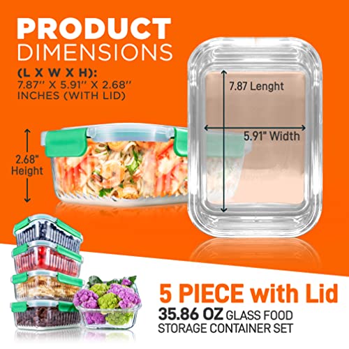 Image of NutriChef 10-Piece Glass Food Storage Containers Set - (5 BPA-Free Airtight Meal Prep Containers with 5 Vented Locking Lids), Stackable & Oven Safe, Leakproof, Reusable, Freezer & Microwave Friendly