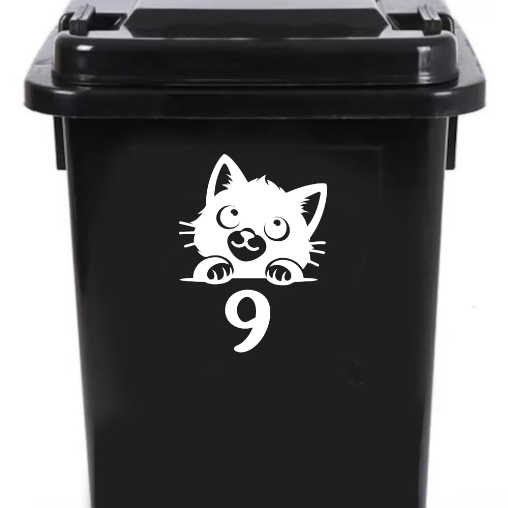 3 Pack Cute Cat Peering Number Waterproof Sticker - Easy To Apply - Custom Wheelie Bin/Recycling Box/House Number/Door Signs (9)