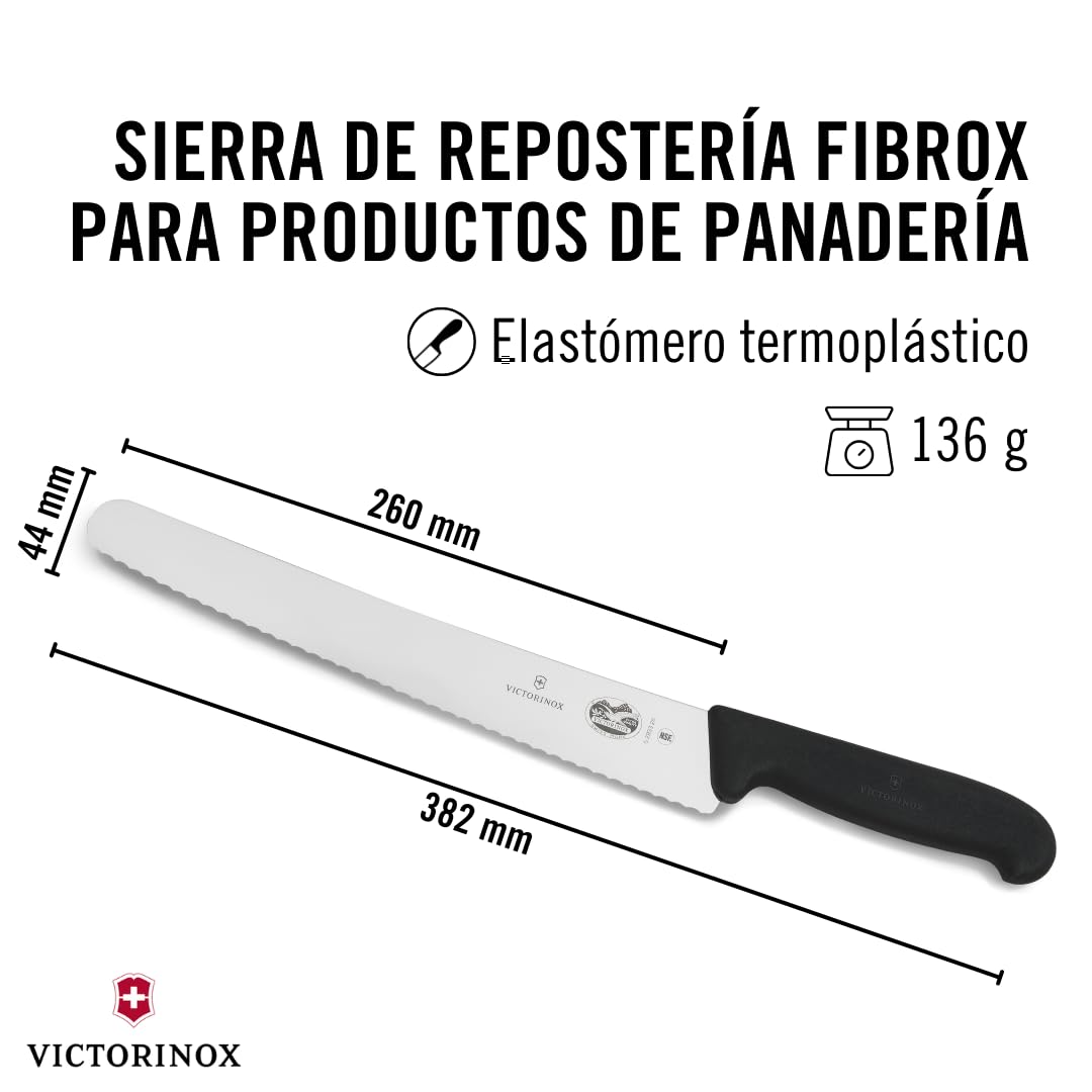 Victorinox Fibrox Sierra para repostería con hoja dentada, cuchillo de cocina largo para repostería y pastelería, 26 cm, afilado, acero inoxidable, negro