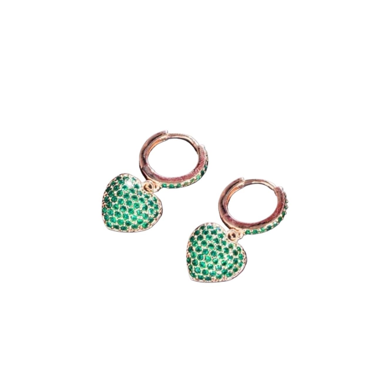 JFGCTYHXY Earrings, Zircons Classic Red Green Cubic Zircon Love Heart Shape Charm Huggie Hoop s For Women Trendy Cz Jewelry Gift(Green)