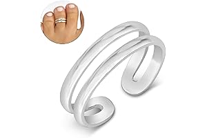 925 Sterling Silver Double Band Toe Ring/Knuckle Ring - Small Adjustable Dainty Open Ring