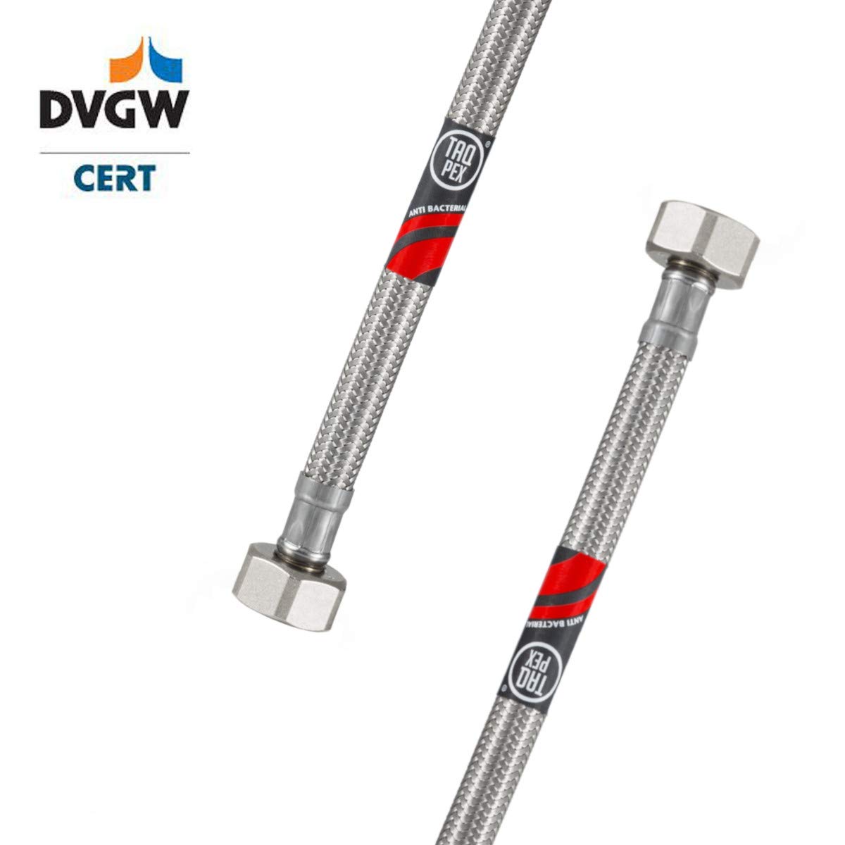 DVGW geprüfter Flexschlauch 3/8" ÜM x 3/8" ÜM Wasseranschluss-Anschlussschlauch Verlängerung Wasserhahn-Schlauch inkl. Dichtungen. Eckventil Schlauch Schlauchverlängerung Wasserhahn (Länge: 1000mm)