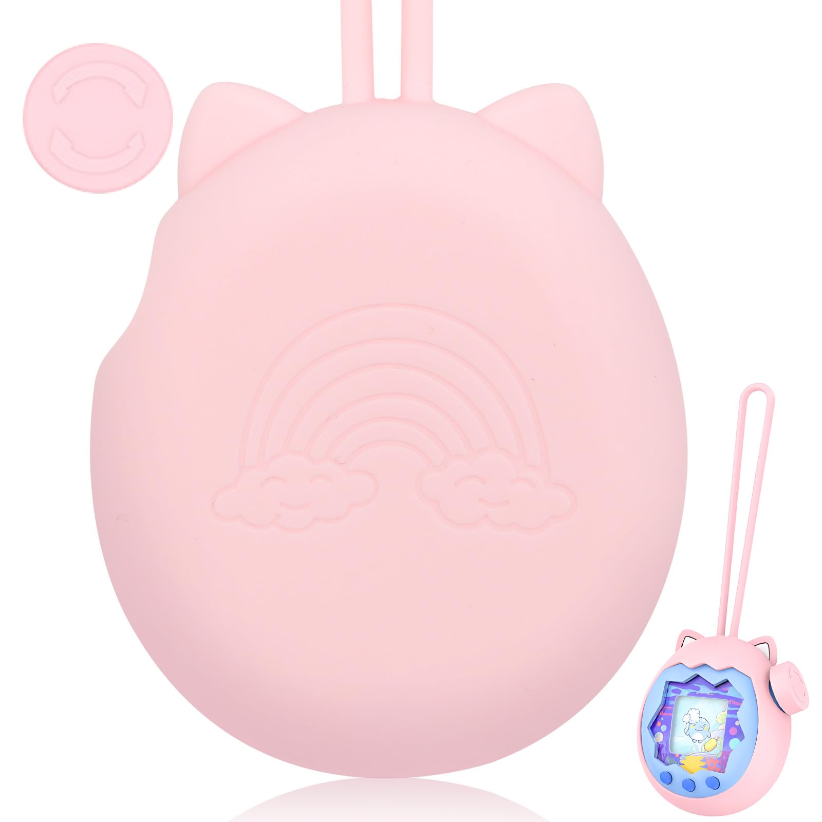 Silicone Case Cover for Tamagotchi Paradise Pink Design with Wrist Strap, Washable & Anti-Shock Protective Accessory