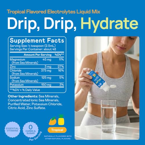 Image of Hi-Lyte Daily Essentials Electrolytes Liquid Mix, Tropical, 48 Servings | Zero Sugar, Non-GMO, Vegan, Gluten-Free, No Maltodextrin, Keto-Friendly, Blended in USA