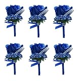 Bomandu 6PCS Artificial Rose Boutonniere Silk Men Corsage Groom Flowers Brooch with Pin and Clip for...