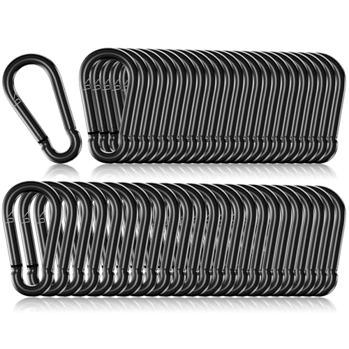 50 Pack 2 Heavy Duty Carabiner Clips M5 Black Galvanized Steel Spring Snap Hooks Rust-Resistant Keychain Clips for Hammock Camping Hiking Fishing Swing Set