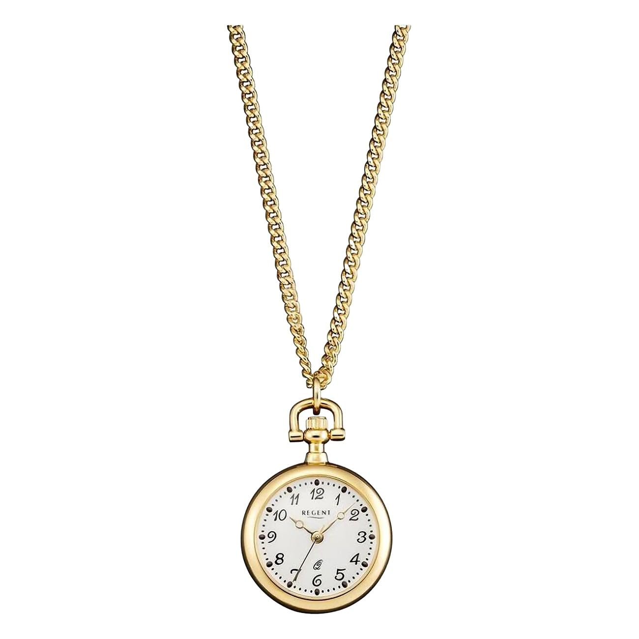 Regent Umhängeuhr mit Kette für Damen in der Farbe Gold mit Gehäuse aus Edelstahl, Wasserdichtigkeit: 3 bar, Gehäusedurchmesser: 25 mm, 12350040