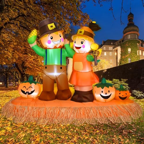 Rocinha Thanksgiving Inflatables Outdoor Decoration Scarecrow Couple Harvests Pumpkins Fall Blow Up Yard Fall Party Lawn Yard