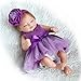 Pinky Reborn Muñecos bebé 10 Inch 26cm Inch Mini Hard Silicona Realista Suave de Vinilo Cuerpo Entero Renacer Bebé with Vestido Morado