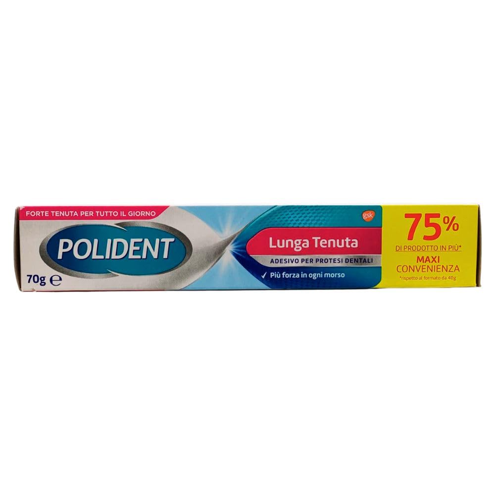 Adesivo Per Apparecchi Dentali, LUNGA TENUTA. Più Forza In Ogni Morso. Forte Tenuta Per Tutto Il Giorno 70g (6 Confezioni)