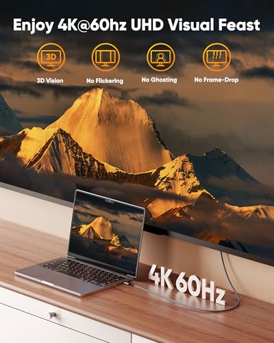 USB C à HDMI câble 6ft 4K 60Hz, Snowkids 4K [Anti-ingérence, plaqué or] USB Type C à HDMI Câble Thunderbolt 3/4 Compatible pour Mac-Book Pro/Air, i-Pad Pro, Android Ga-laxy s22/S20, Surface Pro