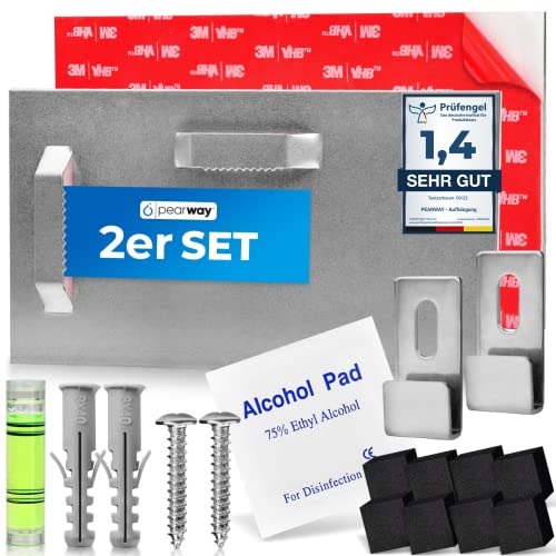 PEARWAY Profi Spiegel Aufhängung inkl. Zubehör I maximaler Halt dank 3M Tape I Spiegelhalter I Spiegelaufhänger I Aufhänger für Acrylglasbilder I Spiegelhalterung Wand I Bilderhaken selbstklebend
