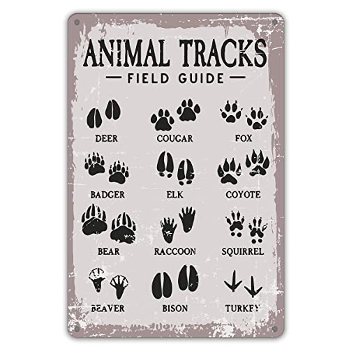 Image of Funny Animal Tracks Field Guide Metal Tin Sign Wall Decor Retro Woodland Theme Nursery Sign for Home Office Living Room Nursery Bedroom Decor Gifts