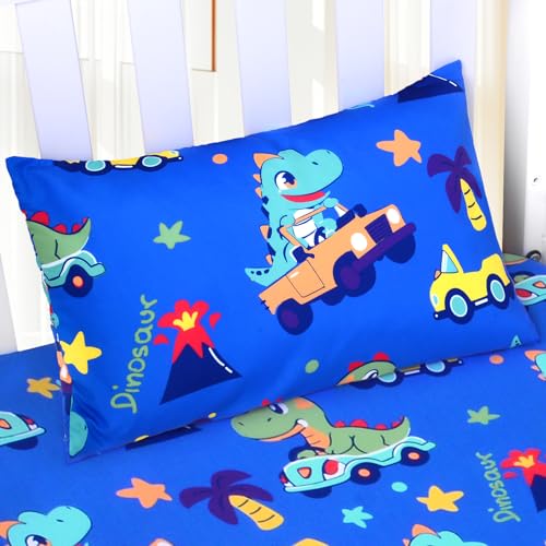 Image of Cloele Kids Toddler Pillowcase,Travel Pillowcase,Car Dinosaur,13x18in,Blue | Suitable for 12x16 or 13x18in,Envelope Travel Pillowcase,Baby Pillow Cover,1 Pack, Soft Children's Bedding,For Boys and Girls
