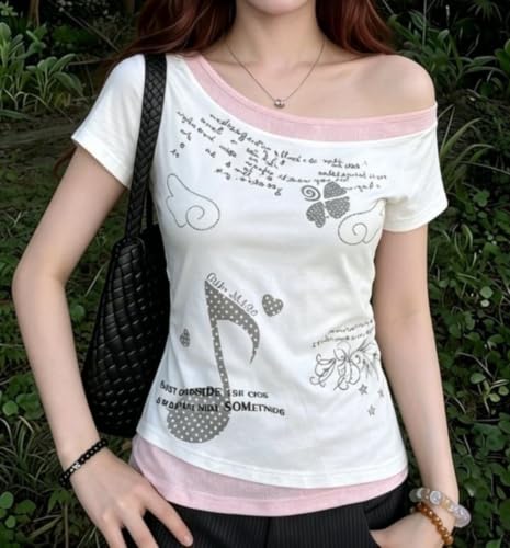 Image of Kawaii Cutecore Harajuku Y2k 2000s Tops Summer Preppy Aesthetic Alt Goth Emo Short Sleeve Graphic Tees