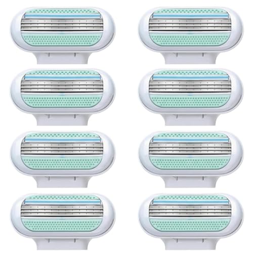 8 Recambios para Maquinilla de Depilación de Mujer, 3 Capas para venus recambios de Acero Inoxidable para Afeitado Suave y Preciso, Cuchillas de Afeitar para Vello Corporal y Axilas, azul, 8 Unidades