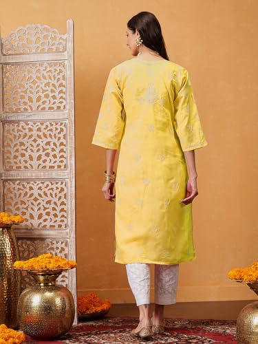 Image of Ada Hand Embroidered Lucknowi Chikankari Cotton Kurta for Women A133488
