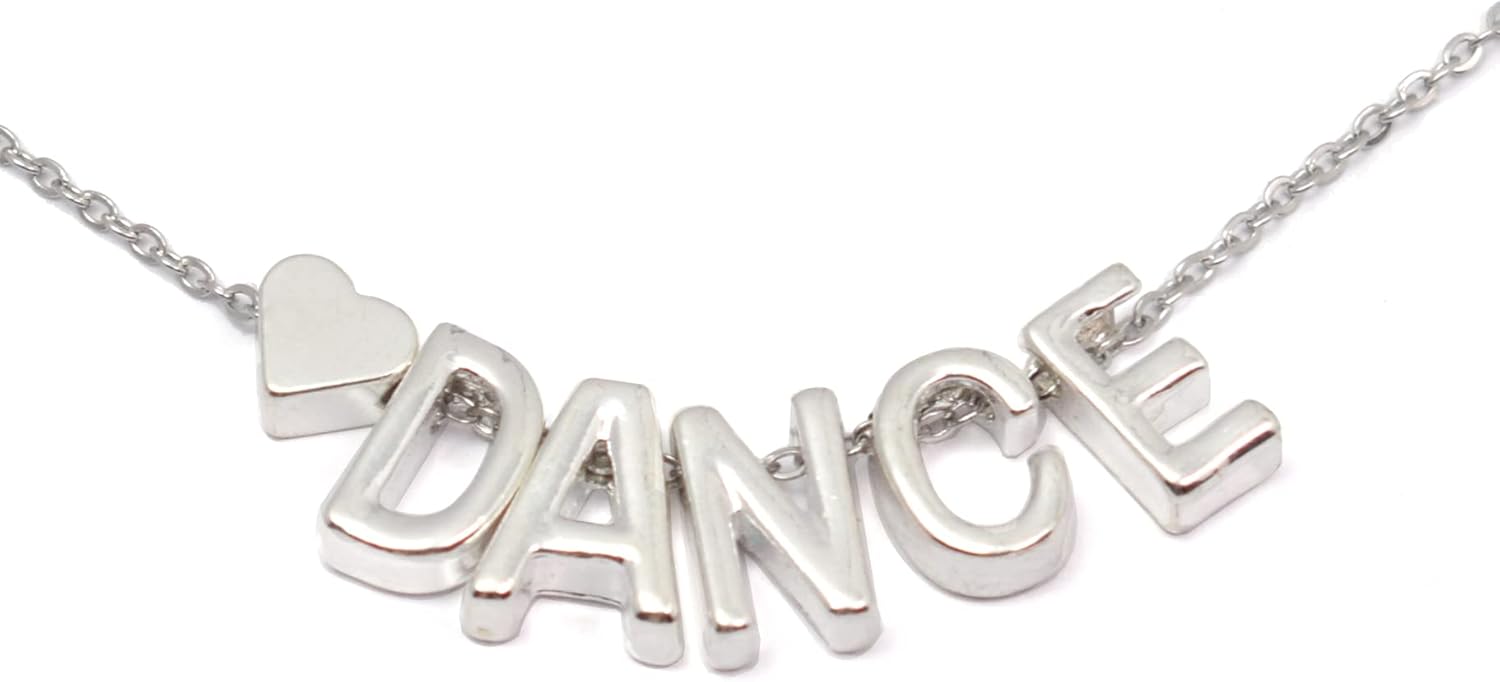 Dance Necklace Dancer Teens Initial Letter Heart Pendant Stainless Steel Chain Dainty Cute Jewelry Gifts Women