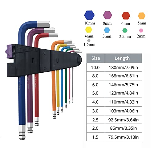 Toogond Allen Wrench Set, 9Pcs Ball End Hex Key Set, Cr-V Metric Allen Key Set, Long Hex Key Set With Size Coding 1.5-10Mm For Furniture Assembly, Bicycle Maintenance, Household Diy #TOP2