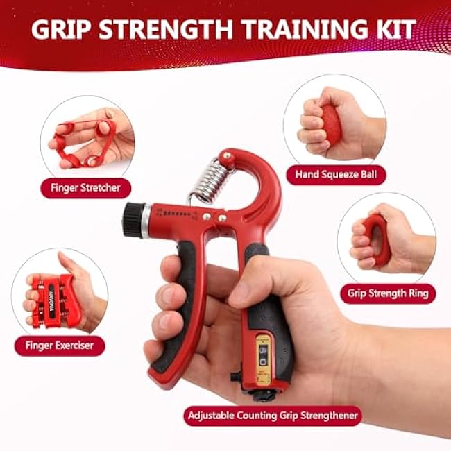 11PCS Grip Strength Trainer Kits, Hand Gripper Strengthener, Forearm Strengthener, Finger Strengthener, Finger Exerciser, Hand Exerciser, Stress Relief Ball, Grip Ring, for Muscle Building, Recover Hand Injury