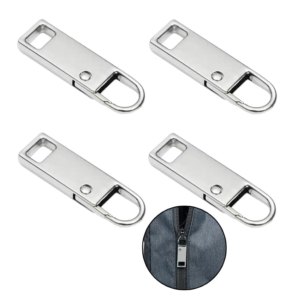 4Pcs Luggage Zipper Pulls Replacement, Heavy Duty Zippers Replacement for Backpack Suitcases (Silver)
