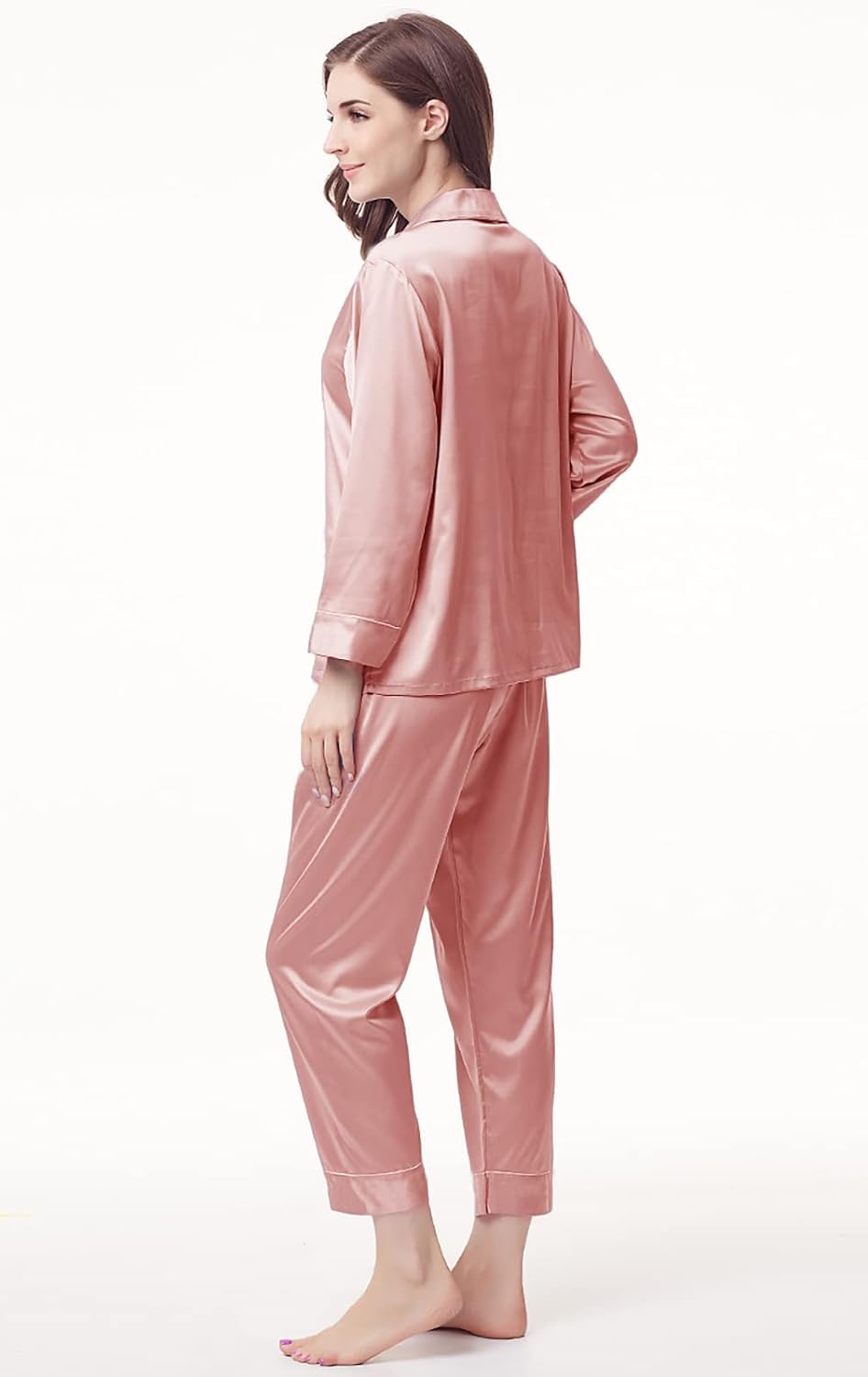 Womens Pajama Set Silk Satin Pajamas Long 2pc Pjs Button Down Sleepwear Pj Set Loungewear - Image 2