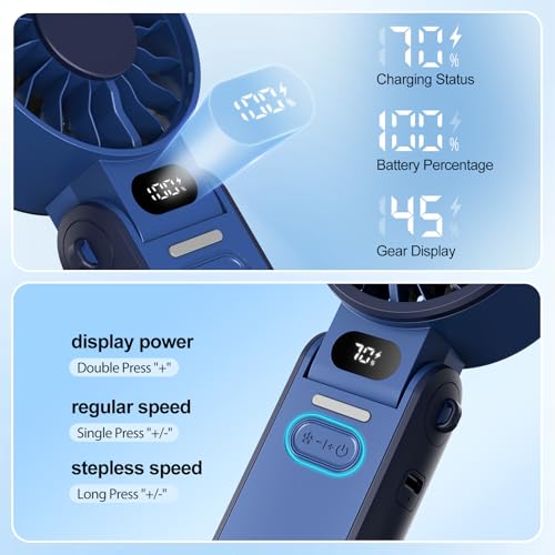 LIPETY Portable Turbo HandHeld Fan - Mini Hand Held Fan 4000mah Battery Operated USB Rechargeable Personal Foldable Powerful Fans for Travel Camping Outdoor Office School Home - Image 3