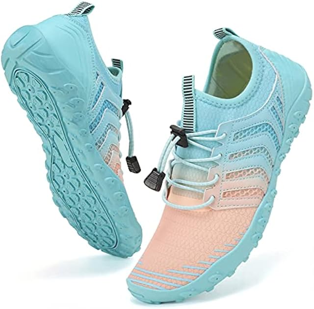 WateLves Water Shoes Mens Womens Barefoot Beach Swim Shoes Quick-Dry Aqua Socks Pool Shoes for Surf Yoga Water Aerobics (Ombre Pink Blue, 39)