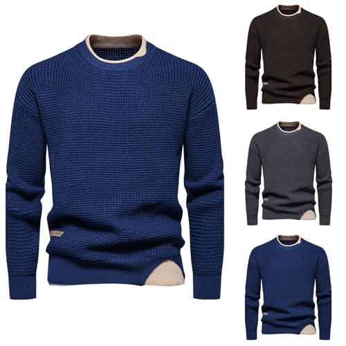 Cambkatl Men's Fake-Two-Pieces Crewneck Sweaters, Pullover Casual Color Block Long Sleeve Knitted Cozy Sweater Tops2
