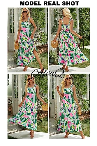 AlvaQ Women's 2025 Summer Sleeveless Floral Print Maxi Dress Strap Square Neck Beach Sun Dress4