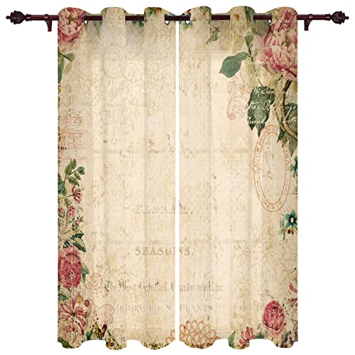 FGYSFT Opacas Cortinas Dormitorio - Vintage Rosa Planta Hermosa 137X280CM X 2 Cover