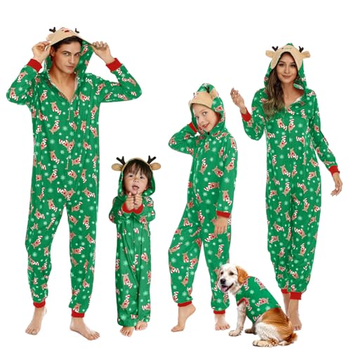 Neufigr Family Christmas Pajamas Matching Sets, Christmas Pjs Onesie Holiday Family Sleepwear SetsGL03-E1095422 04-Green/Reindeer XX-Large