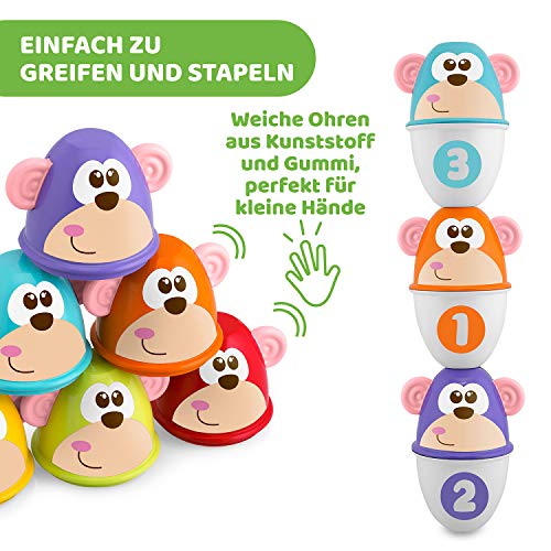 Chicco Monkey Strike Kids Bowling Set - Kegelspiel für Kinder mit 6 trennbaren Pins, stapelbar in 12 Teile, inklusive Kunststoffball - Kegelspielzeug, Geschenke für Kinder von 18 Monaten bis 8 Jahren