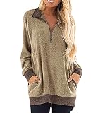 Sudaderas Largas Mujer Sweatshirt Mujer Sudadera Cremallera Oversize Larga Mujer Pullover Mujer Sudadera Deporte Deportiva Básica Ancha de Mujeres Manga Larga Invierno Talla Grande Casual Caqui M