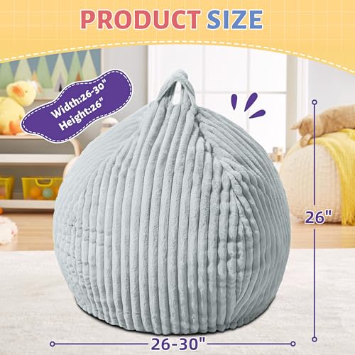 Image of HABUTWAY 2FT Bean Bag Chair, 2' Bean Bag Chairs with Memory Foam Filled, Small Comfy Beanbag Chair with Stripe Plush Cover for Living Room Bedroom Dorm,Light Grey