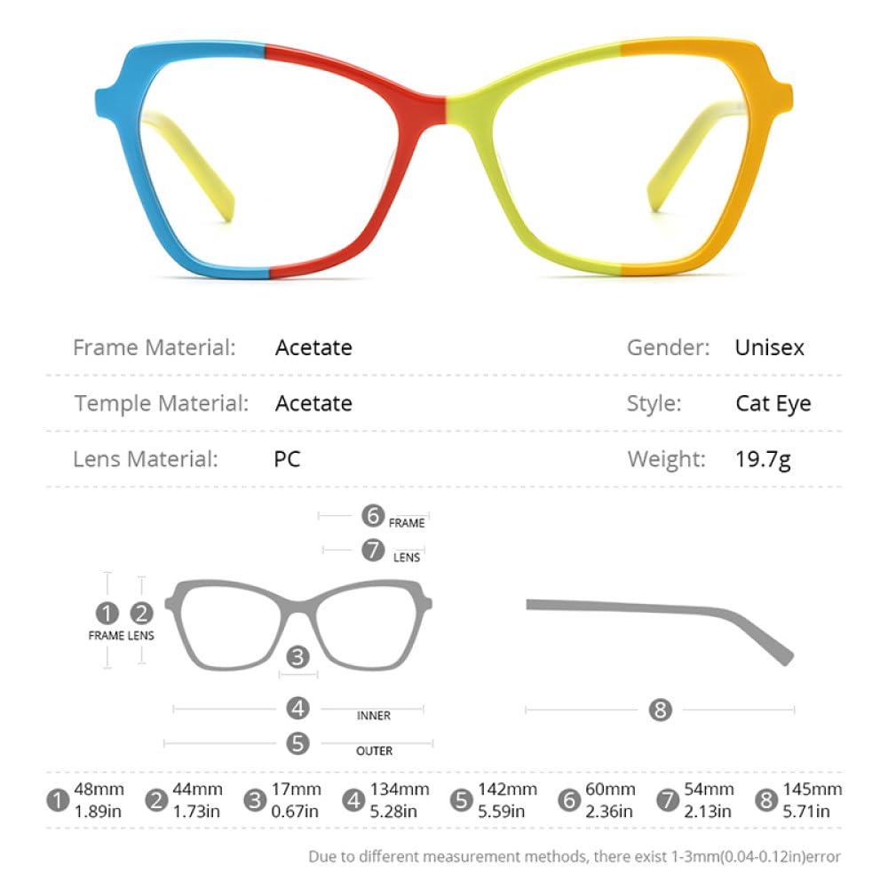 MUTYNE Montura de gafas de acetato multicolor para mujer, gafas de ojo de gato, gafas de ojo de gato
