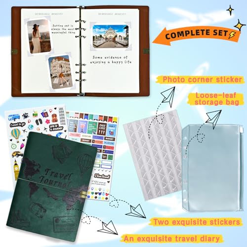 Image of Travel Journal for Women Men and Couples, Leather Travel Notebook with Prompts, Travel Memory Book & Adventure Book (Green)